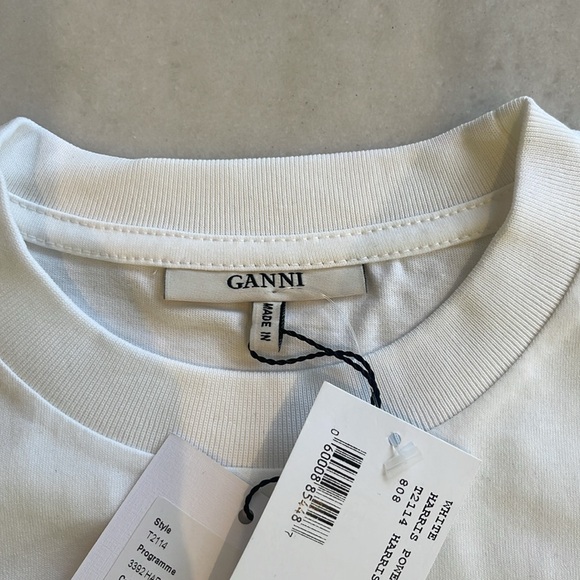 NWT GANNI POWER ANGELS WHITE COTTON TEE. M - Picture 5 of 9